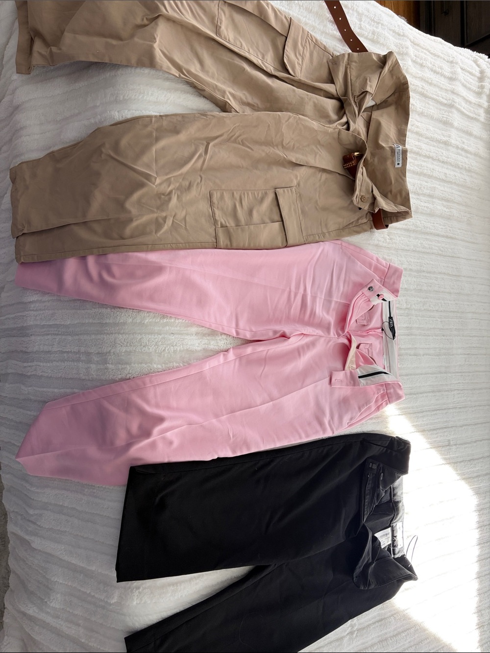 Zara Trio: Tan, Pink & Black Ankle-Length Slim Pants